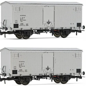 Vente Flash *SOLDES* - COFFRET DE 2 WAGONS FRIGORIFIQUES A 2 ESSIEUX LFMS PORTE METALLIQUE GABARIT ANGLAIS - LIVREE ARGENT FS