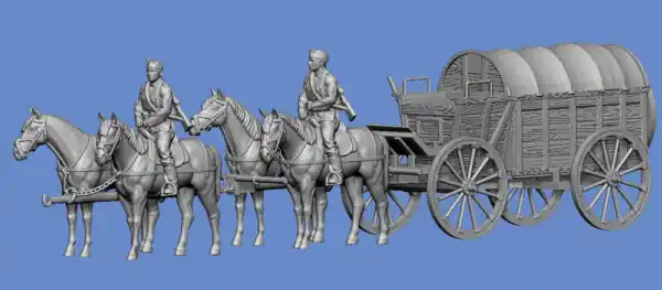 NEW! Germania-Figuren 48-WW2-0570 Horse-Drawn Carriage With 4 Horses At A Standstill Expédition Rapide