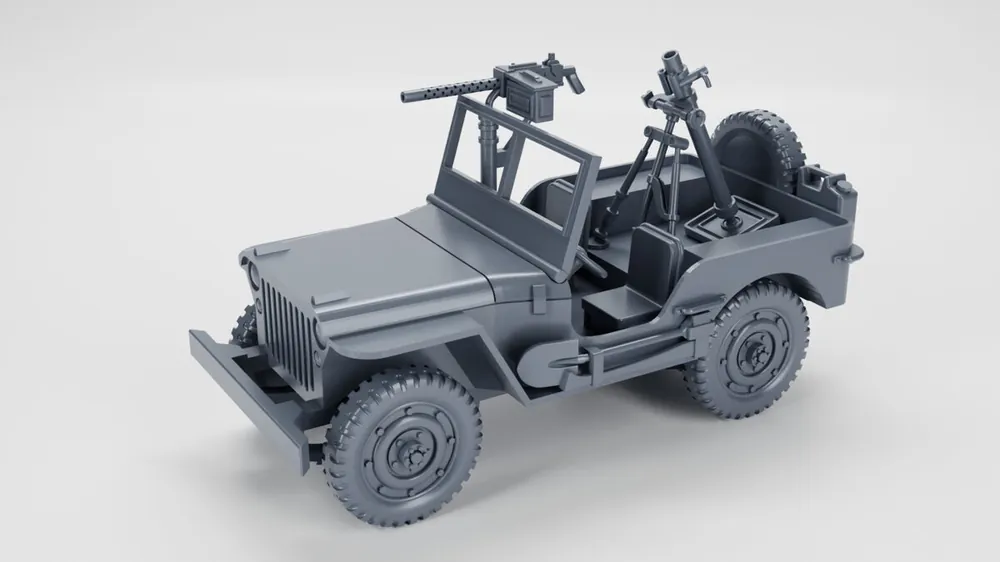 Top Vente EMP3D 72011606 Jeep Willys z KM-em i moździerzem M2 60mm