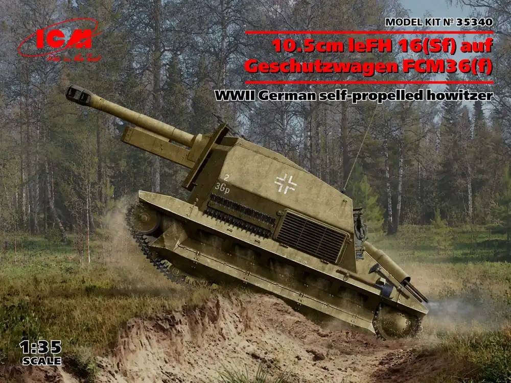 ICM 35340 10.5cm leFH 16(Sf) auf Geschutzwagen FCM36 (f) WWII German self-propelled howitzer Offre Du Jour