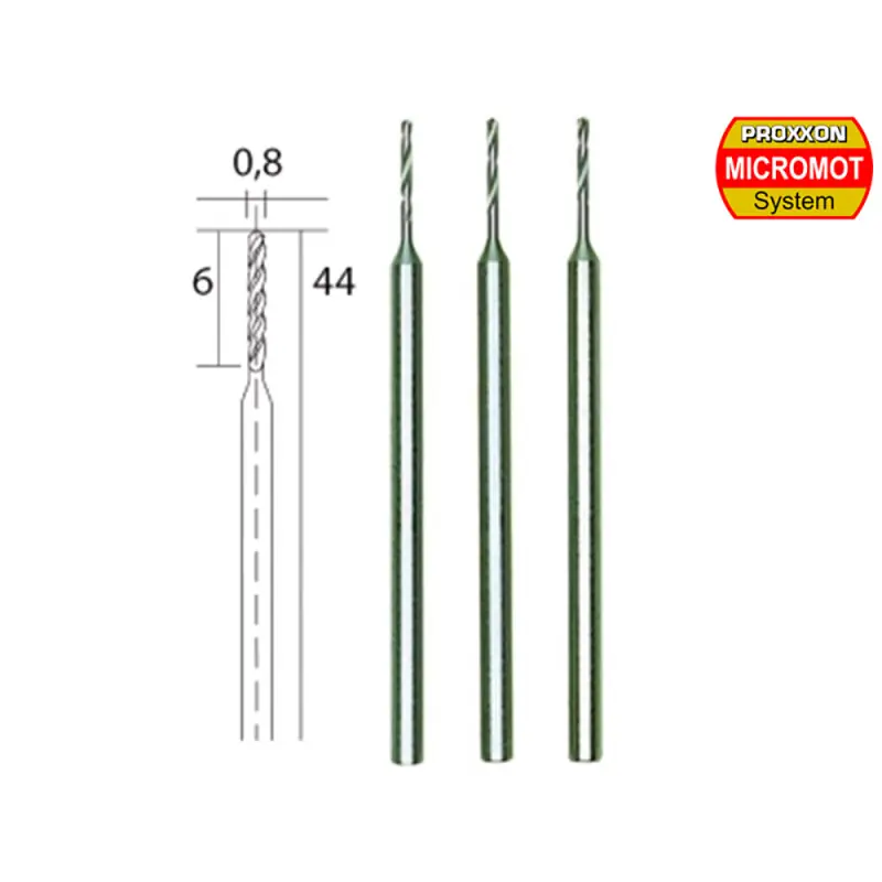 Forets HSS en acier "wolfram-vanadium", Ø 0.8 mm (x3) - PROXXON 28852 Promotion