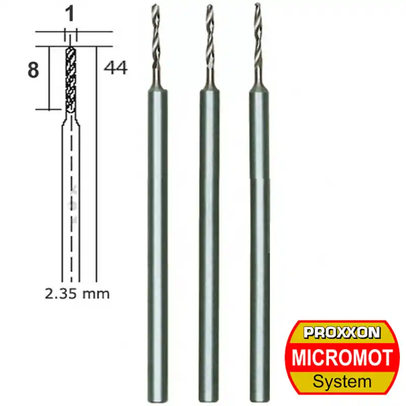 Forets HSS en acier "wolfram-vanadium", Ø 1 mm (x3) - PROXXON 28854 Usine Directe