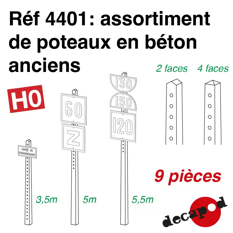 Assortiment de poteaux en béton anciens HO Decapod 4401 Haute Qualité