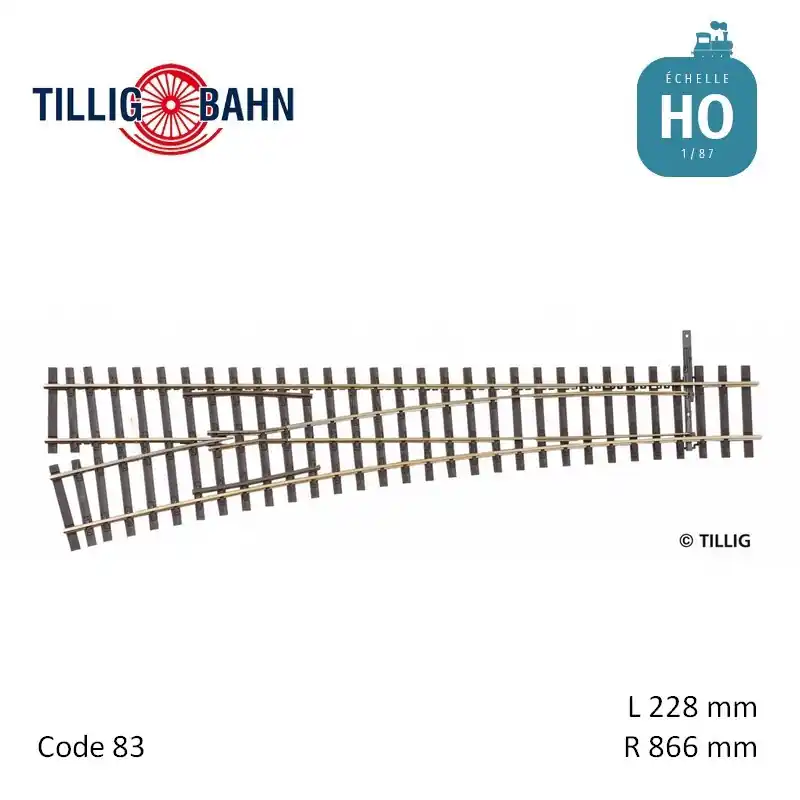 Aiguillage à gauche Elite EW1 R866mm 11° code 83 HO Tillig 85344 Promotion