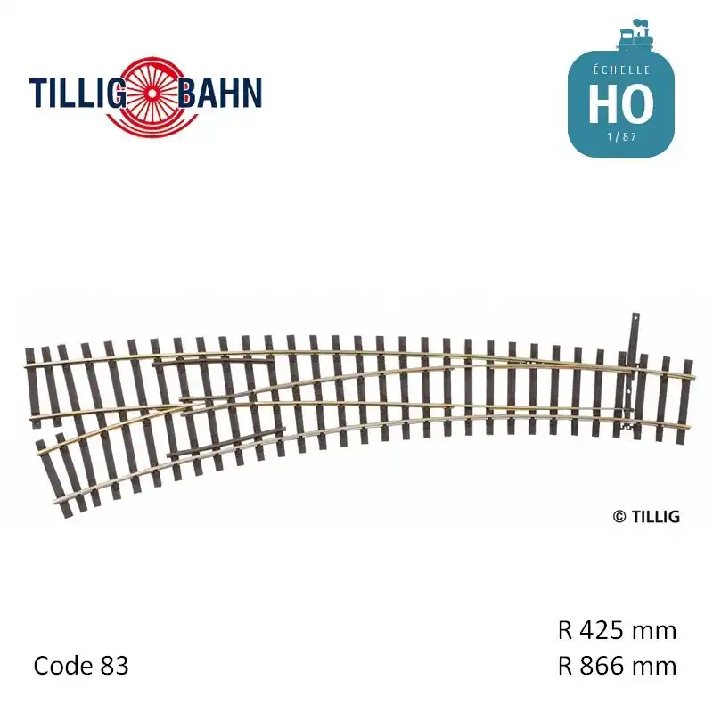 Réduction Aiguillage courbe à gauche Elite R866/425mm 11° code 83 HO Tillig 85364