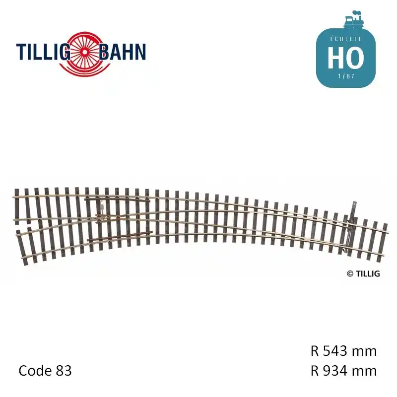Remise Aiguillage courbe à gauche Elite R934/543mm 9° code 83 HO Tillig 85374