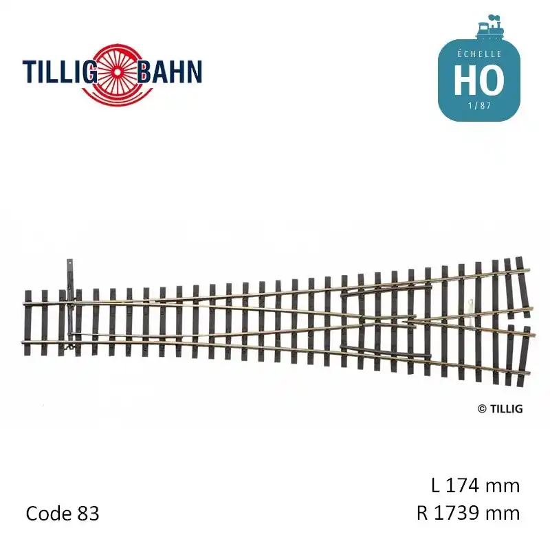 Aiguillage symétrique Elite R1739mm 15° code 83 HO Tillig 85381 Expédié Aujourd'hui