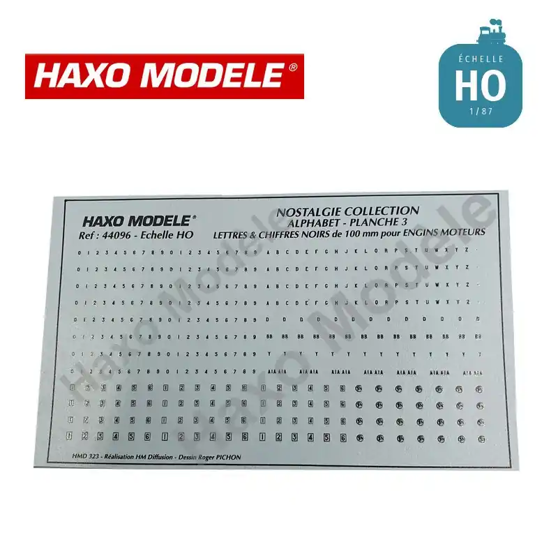 Paiement Sécurisé Planche Alphabets et chiffres noirs 100 mm engins moteurs Ep III et IV HO Haxo Modèle HM44096