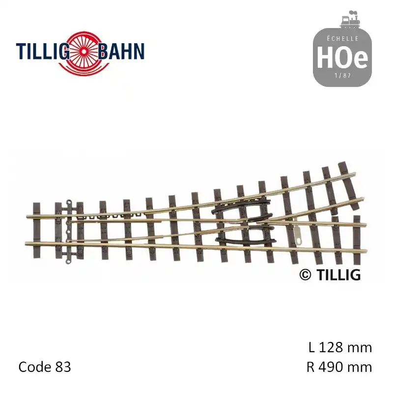 Aiguillage à gauche Elite R409mm 18° code 83 HOe Tillig 85638 Usine Directe