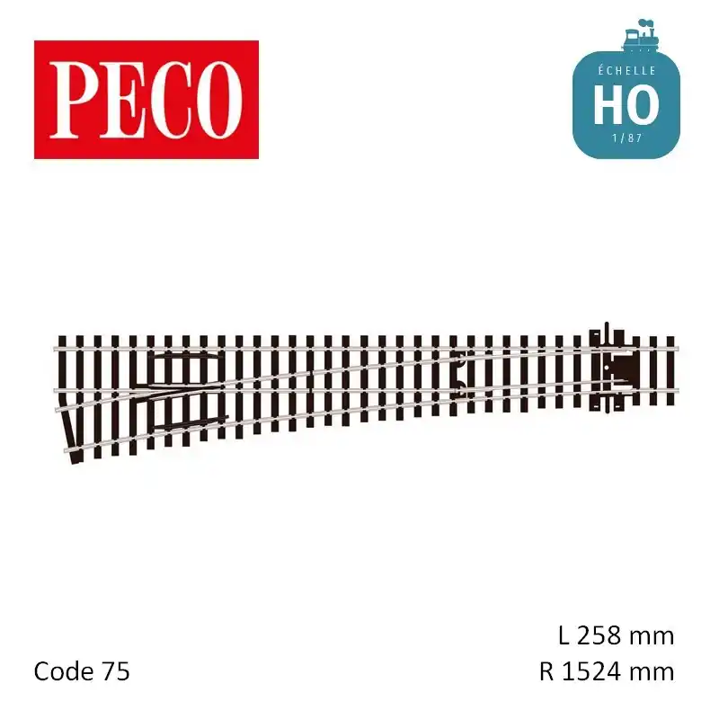 Aiguillage long à gauche Streamline Electrofrog R1524mm 12° code 75 HO Peco SL-E189 Produit De Marque