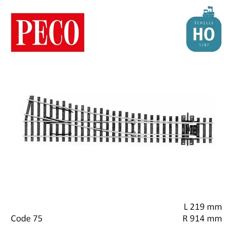Paiement Sécurisé Aiguillage moyen à droite Streamline Electrofrog R914mm 12° code 75 HO Peco SL-E195
