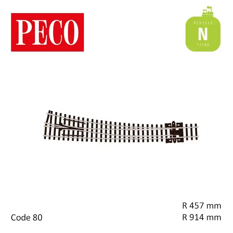 Aiguillage courbe à droite Streamline Electrofrog R914/457mm 8° code 80 N Peco SL-E386 Satisfait Ou Remboursé