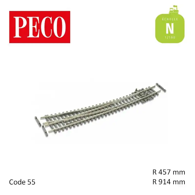 Marque Aiguillage courbe à droite Streamline Electrofrog R914/457mm 10° code 55 N Peco SL-E386F