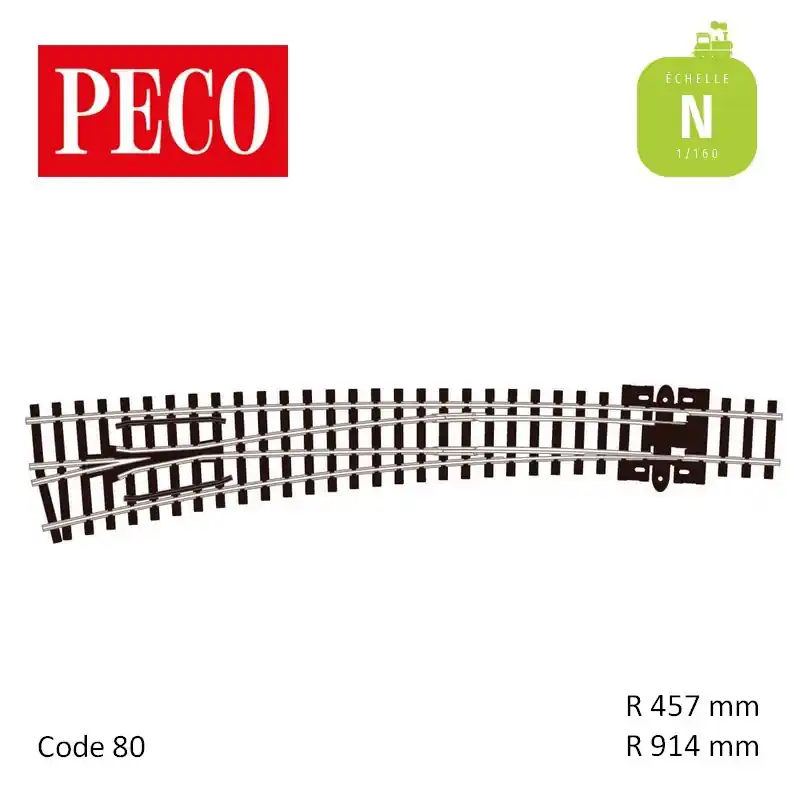 Expédition Rapide Aiguillage courbe à gauche Streamline Electrofrog R914/457mm 8° code 80 N Peco SL-E387