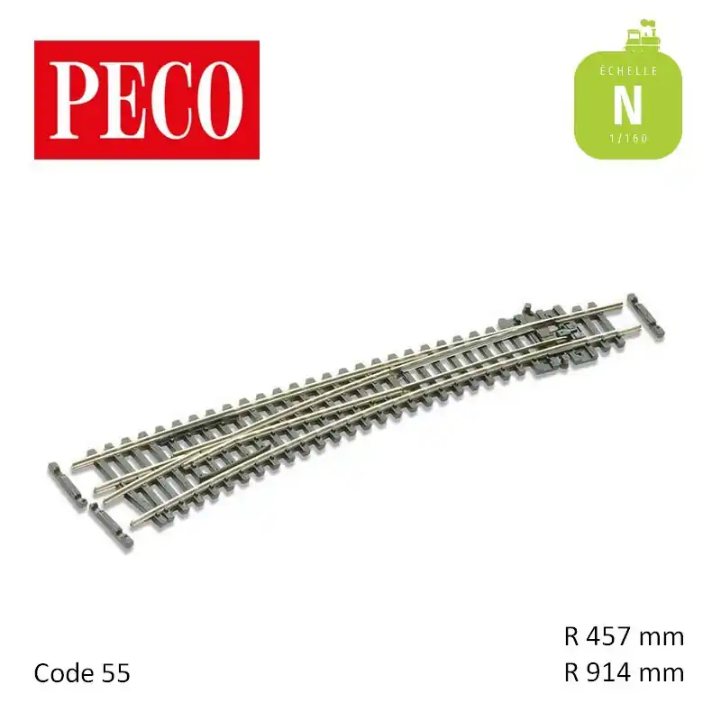 Aiguillage courbe à gauche Streamline Electrofrog R914/457mm 10° code 55 N Peco SL-E387F Bon Marché