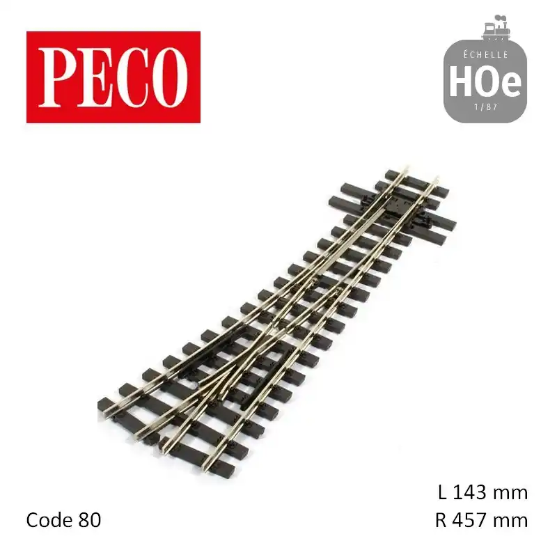 Aiguillage à droite Streamline Electrofrog R457mm 14° code 80 HOe Peco SL-E495 Nouvel Arrivage