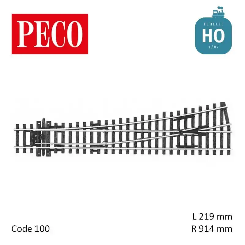 Paiement Sécurisé Aiguillage moyen à gauche Streamline Electrofrog R914mm 12° code 100 HO Peco SL-E96
