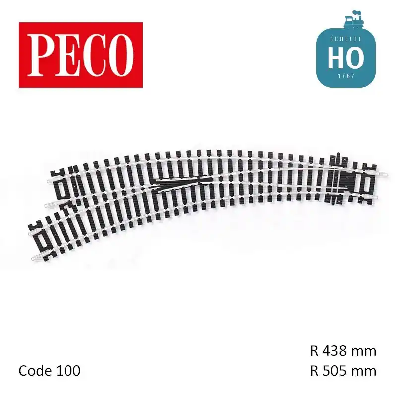 Dernière Chance Aiguillage courbe à gauche Setrack Insulfrog R505/438mm 11,25° code 100 HO Peco ST-245