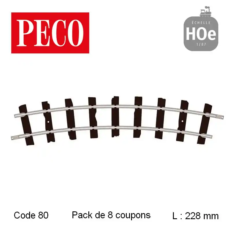 Rail courbe rayon 228 mm 8 pcs H0e Code 80 Peco ST-403 Promotion
