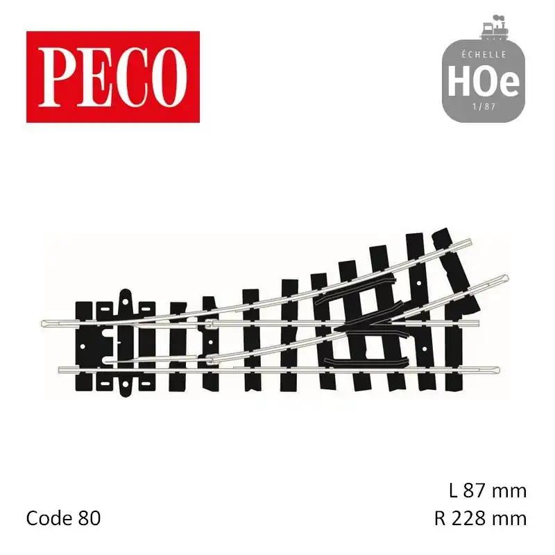 Aiguillage à gauche court Setrack Insulfrog R228mm 22,5° code 80 HOe Peco ST-406 Nouveauté
