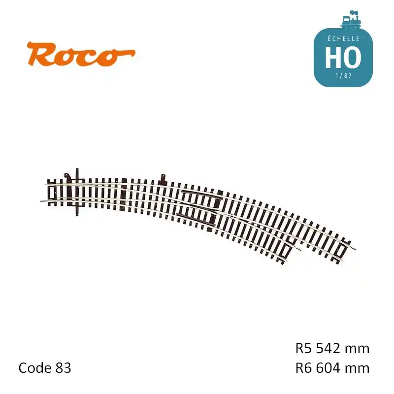 Produit De Marque Aiguillage courbe à droite Roco-Line R5/R6 542/604mm 30° Code 83 HO Roco 42471