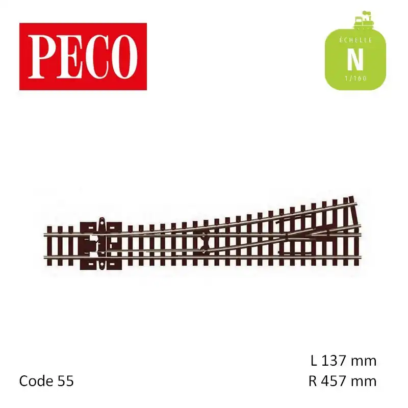 Promotion Aiguillage moyen à gauche Streamline Unifrog R457mm 10° code 55 N Peco SL-U396F