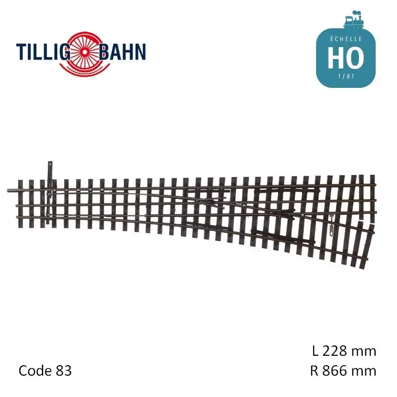 Aiguillage à droite Elite HO/HOe-HO 15° R866 228 mm Tillig 85195 Pas Cher