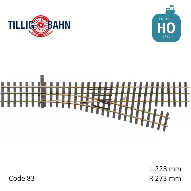 Expédition Rapide Aiguillage à droite Elite HO/HOe-HOe 15° R273 228 mm Tillig 85191