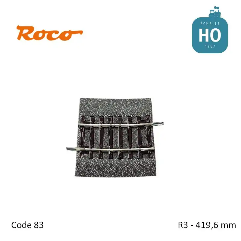 Rail courbe Roco-Line ballastée R3 1/4 419,6 mm code 83 HO Roco 42509 Authentique