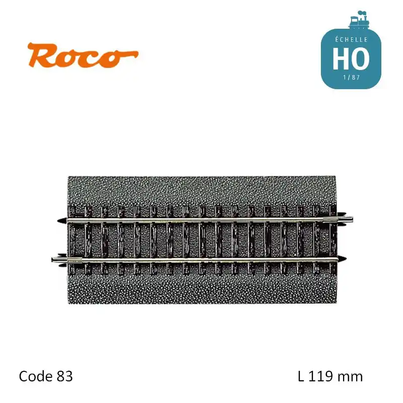 Rail droit Roco-Line ballastée DG1 119 mm Code 83 HO Roco 42511 Certifié