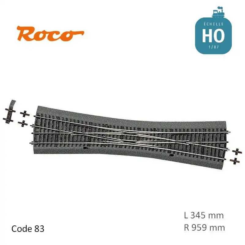 Pas Cher Traversée Jonction double 10° R959 L 345 mm Roco-Line ballastée Code 83 HO 42549