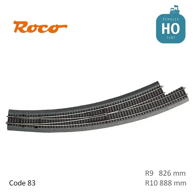 Aiguillage courbe à gauche Roco-Line ballastée R9/R10 826/888mm 30° Code 83 HO Roco 42568 Certifié