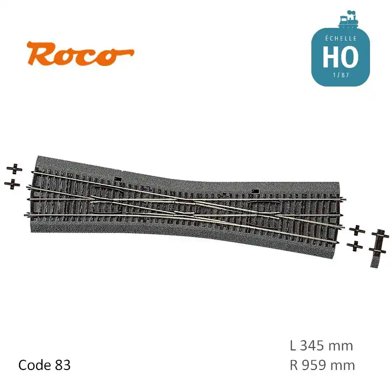 Traversée Jonction simple 10° R959 L 345 mm Roco-Line ballastée Code 83 HO 42591 Top Vente