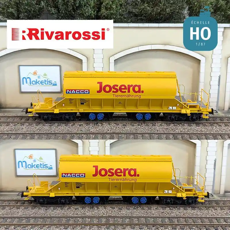 Coffret 2 wagons-trémies type Taoos NACCO livrée jaune "JOSERA" Ep VI HO Rivarossi HR6546 Usine Directe