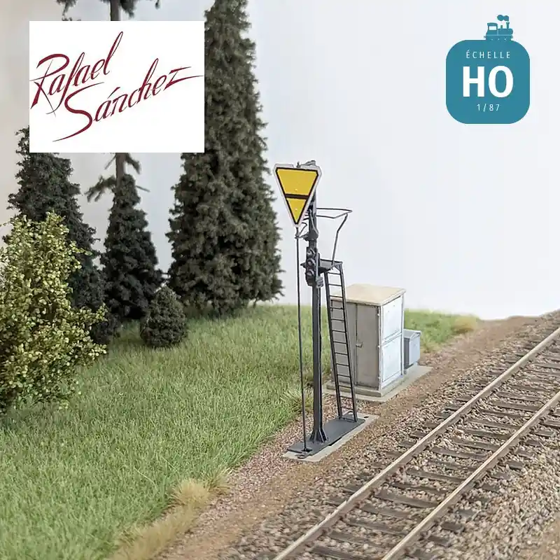Signal mécanique SNCF unifié Rappel de ralentissement Epoque IV (mât gris foncé) HO Rafael Sanchez FR0164 Super Prix