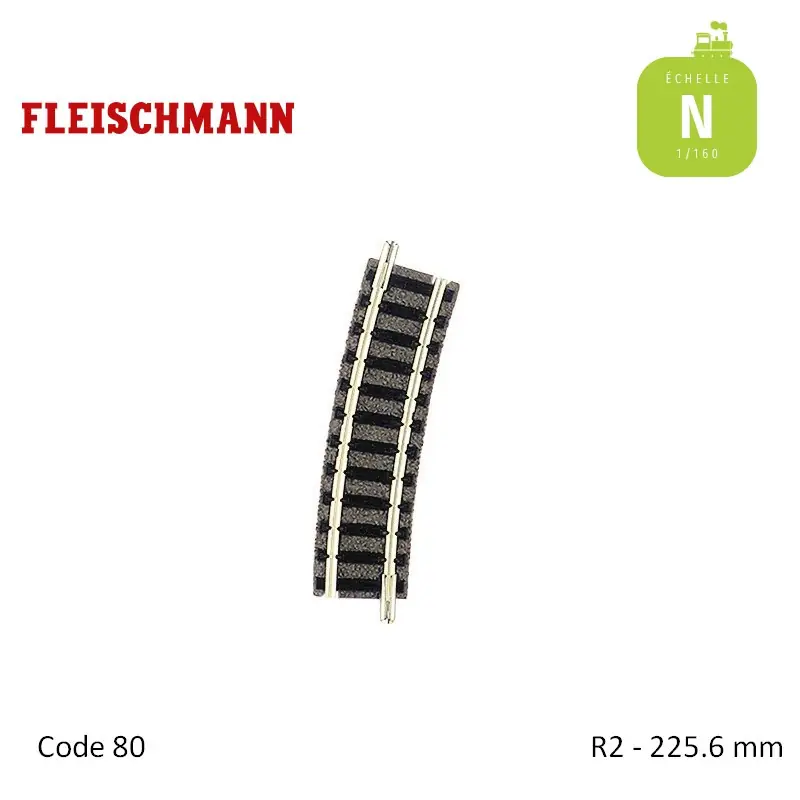 Quantité Limitée Rail courbe ballasté N-Track R2 225,6mm 15° Code 80 N Fleischmann 9127