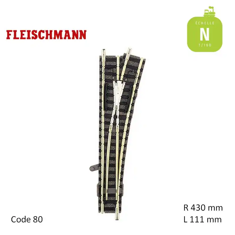 Aiguillage à droite ballasté manuel pointe conductrice N-Track R430mm L111mm 15° Code 80 N Fleischmann 9179 Super Prix