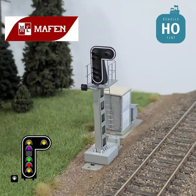 Signal lumineux SNCF 7 feux Sémaphore + Ralentissement + Carré Violet avec oeilleton HO Mafen 913210 Top Vente