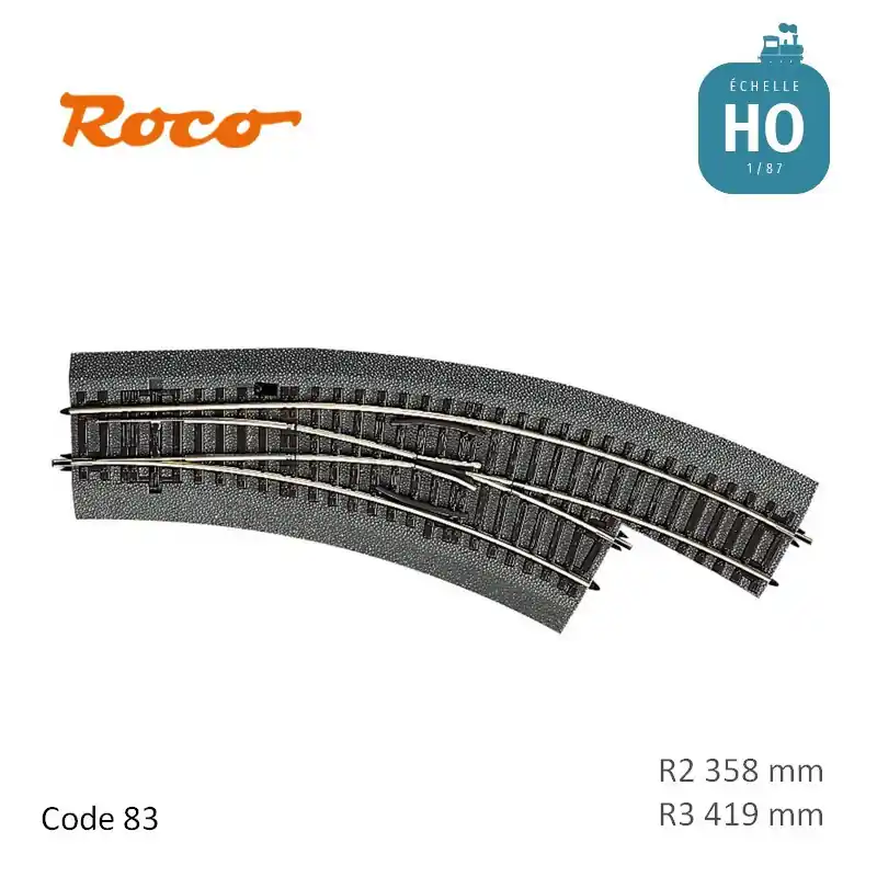 Aiguillage courbe à droite Roco-Line ballastée R2/R3 358/419mm 30° Code 83 HO Roco 42561 Quantité Limitée