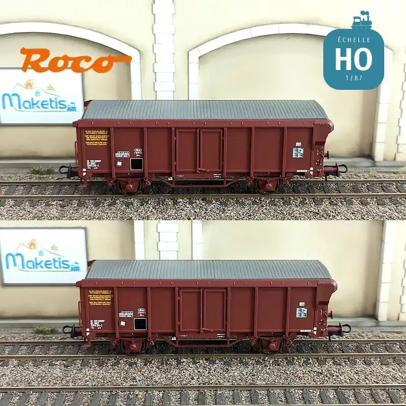 Set de 2 wagons tombereaux à toit enroulable Ts SNCF Ep IV-V HO Roco 6600251 Top Vente