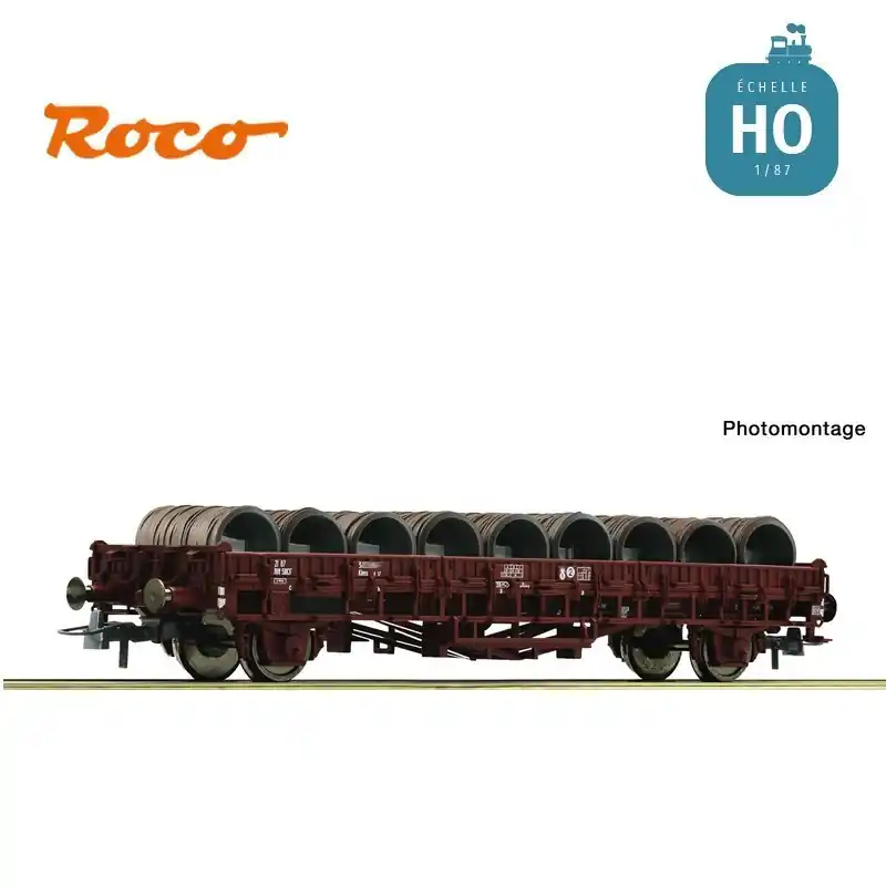 Wagon plat à ridelles Klms avec chargement de bobines de fil métallique SNCF Ep IV HO Roco 6600300 Expédié Aujourd'hui