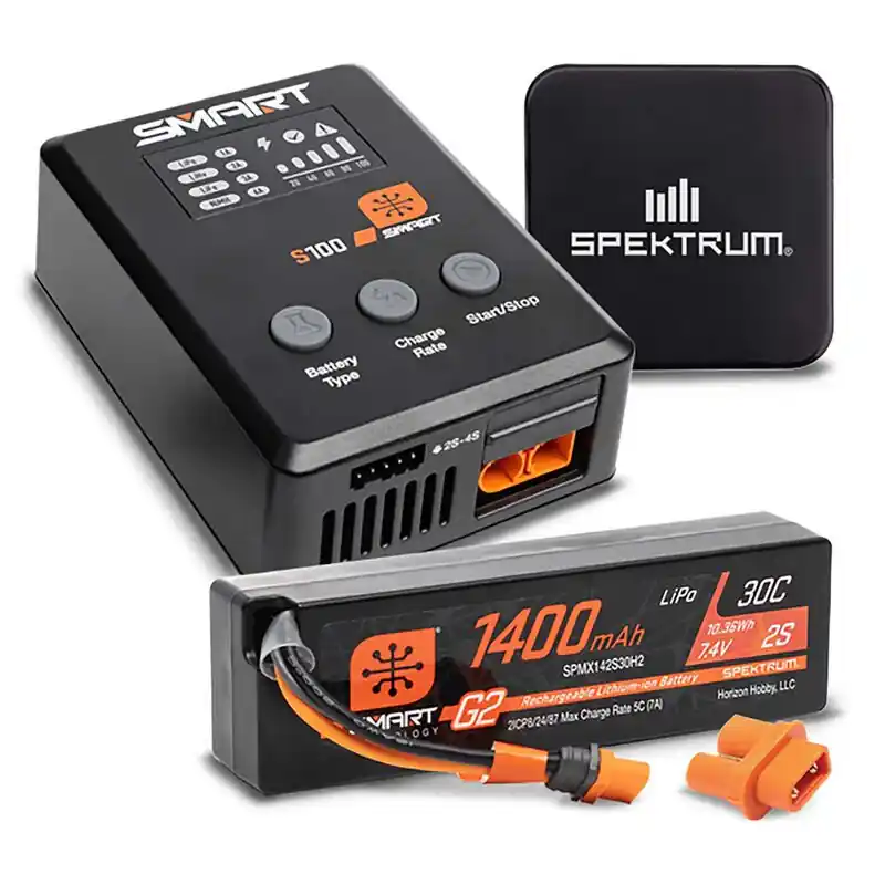 Produit De Marque Spektrum Combo Chargeur Smart S100 + Lipo 1400mAh 2S 30C + Alimentation SPMXPSS215I
