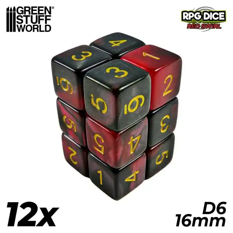 12x D6 16mm Dés de Jeu - Rouge Marbre Promotion