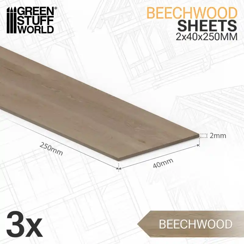 Feuille de bois de hêtre 2x40x250mm Solde