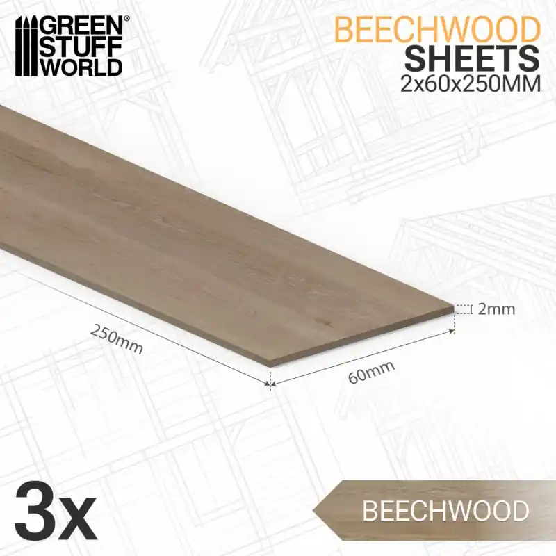 Feuille de Bois de Hêtre 2x60x250mm Réduction