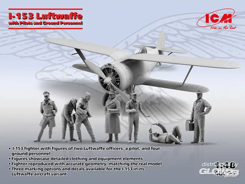 ICM 48094 Polikarpov I-153 with Luftwaffe Pilots and Ground Personnel Commander Vite