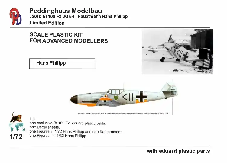 Offre Exclusive Peddinghaus-Decals 72010 Messerschmitt Bf-109 F-2 - Hauptmann Hans Philipp