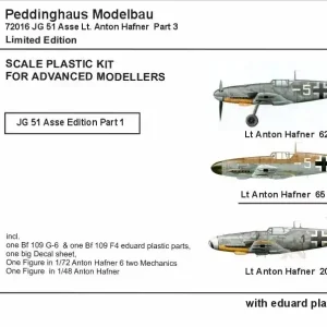 Peddinghaus-Decals 72016 Messerschmitt Bf-109 F-4 / F-6 - Lt Anton Hafner Staffelkapitän 8/JG 51 (Russia 1943-1944) Commander Maintenant
