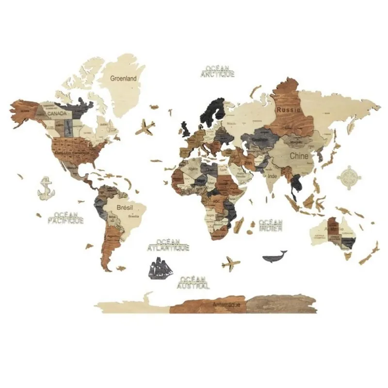 Offre Exclusive Carte du monde 3D en Bois Multicolore Taille L 105x150 cm Creatif Wood