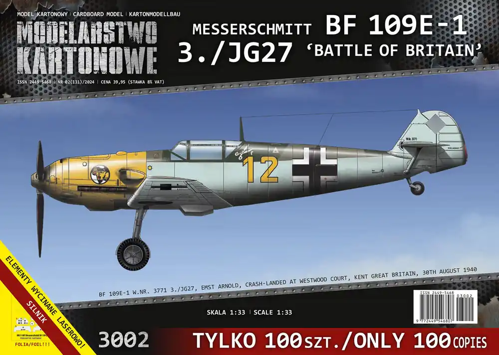 Prix Cassé Modelarstwo kartonowe 3002 Messerschmitt Bf 109E-1 3./JG27 ‘Battle Of Britain‘